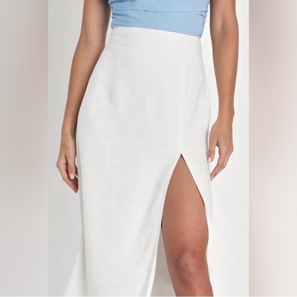 Lulu's White Midi Skirt with Side Slit - Picture 2 of 3